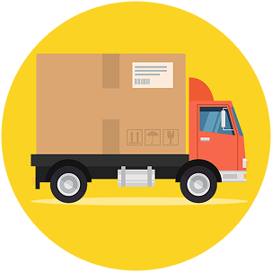 delivery car illustration with cicrcle yellow background