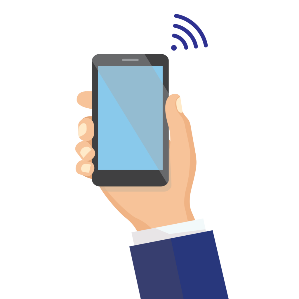 a hand holding a phone with connection bar illustration with transparent background