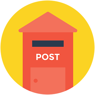 red post box illustration with cicrcle yellow background