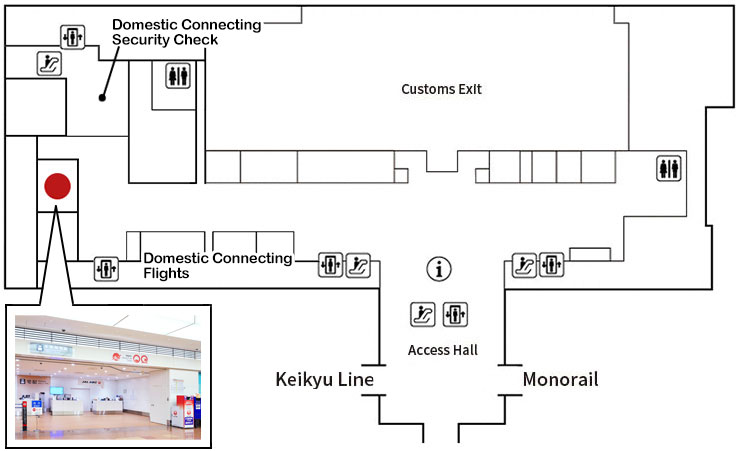 Haneda airport terminal 3 JAL ABC counter map pinned in red