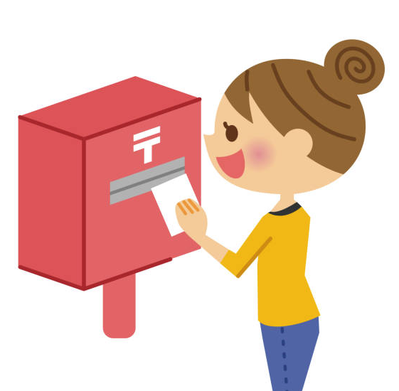 A lady returning a package in red post box illustration