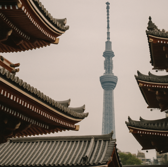 A beautiful view of Tokyo Skytree from Asakusa- Senso-ji temple angle