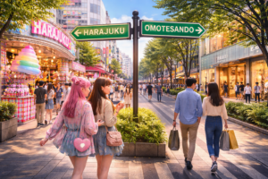 Harajuku and Omotesando streets meeting in Tokyo.